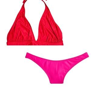 NWT J.CREW Colorblock Swimsuit DD halter bikini top & High Leg bottom Sz S M XL